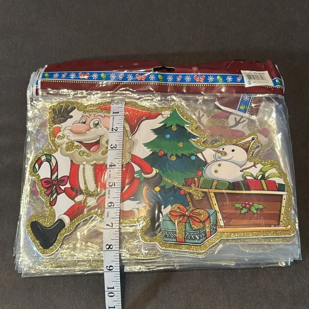 Christmas Window Decorations Assorted Santa Reindeer Double Sided (12pack) NEW